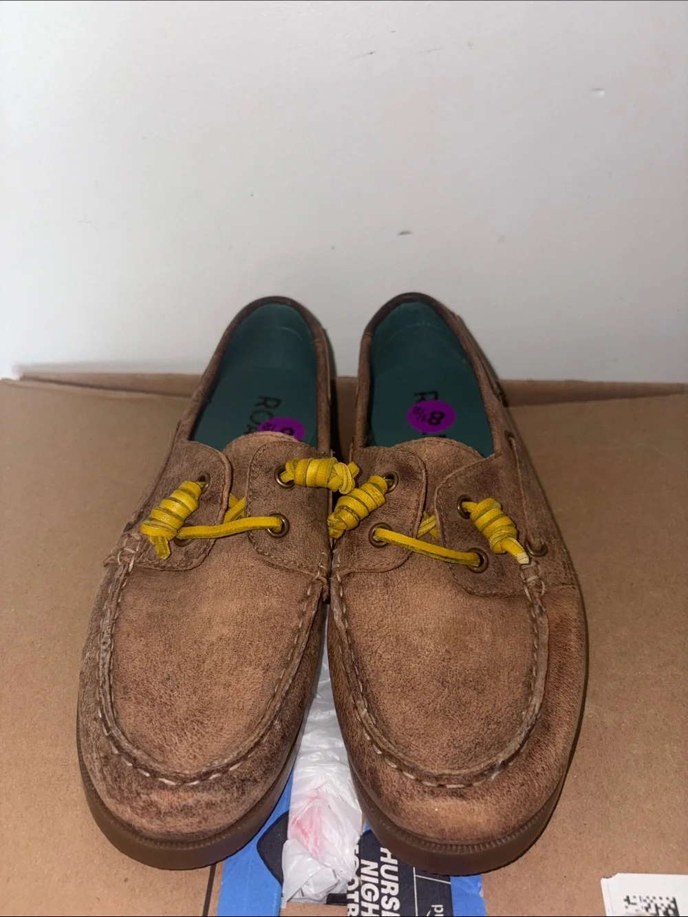 Men's Roan Boat Shoes with Yellow Laces size 8.5